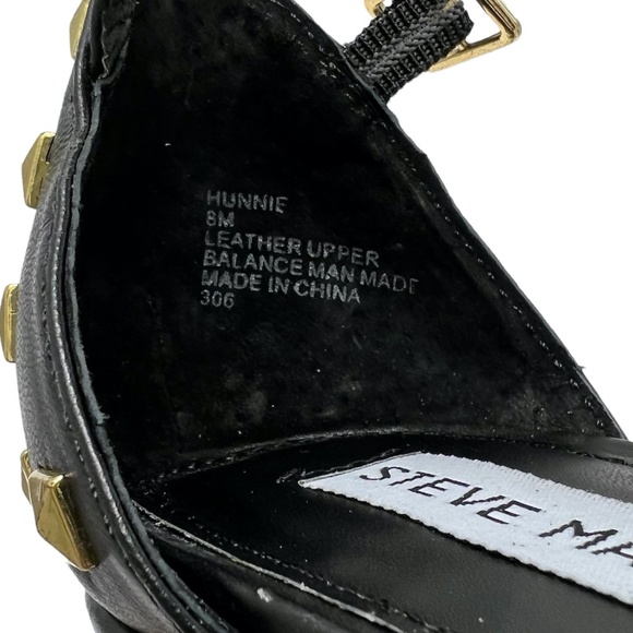 STEVE MADDEN "HUNNIE" BLACK ANKLE STRAP OPEN TOE HEELS WITH GOLD STUDS - Picture 16 of 16